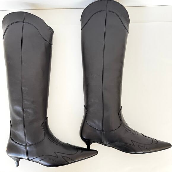 Anine Bing Rae Tall Leather Boots Kitten Heel Western Black 40 (US 10) - Picture 7 of 16